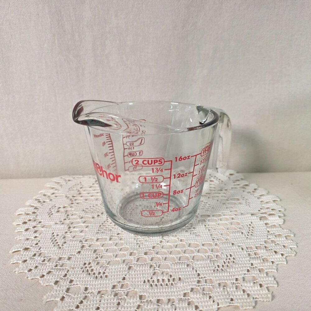 Vintage Anchor Hocking Glass 2 Cup Measuring Cup With Red Markings - Picture 2 of 7